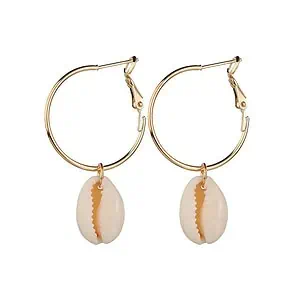Boucles D'Oreilles Coquillages Blanc Cauris Doré