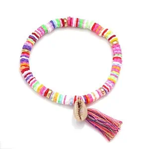 Bracelet Coquillage  Perles Plates Rose Et Cauri