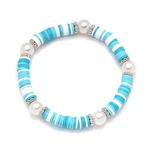 Bracelet Coquillage Perles Plates Bleu