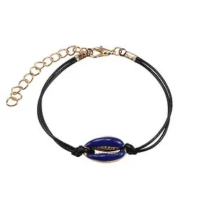 Bracelet Coquillage Cauri Bleu Nuit Cordon Noir