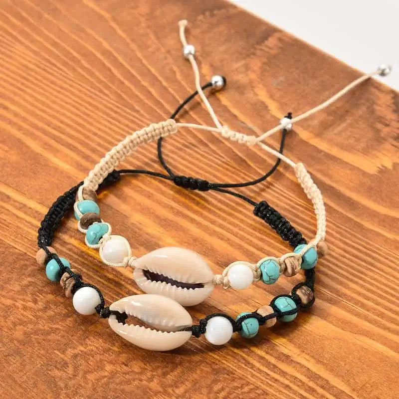 Bracelet Coquillage Double Cauri Et Perles Blanches – Image 2