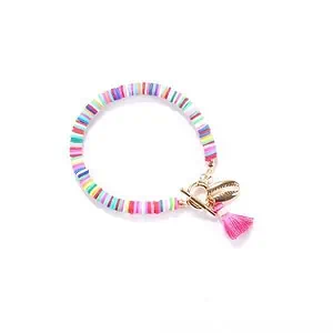 Bracelet Coquillage Perles Plates Rose