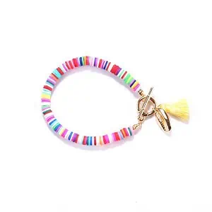Bracelet Coquillage Perles Plates Jaune
