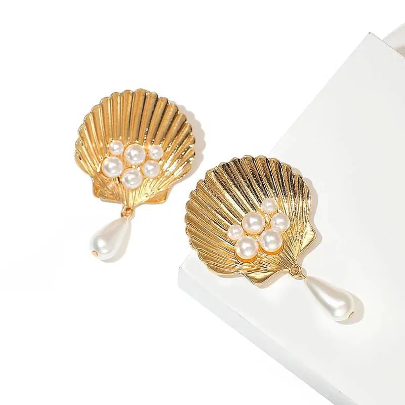 Boucles D'Oreilles Coquillages Doré Et Perles – Image 4