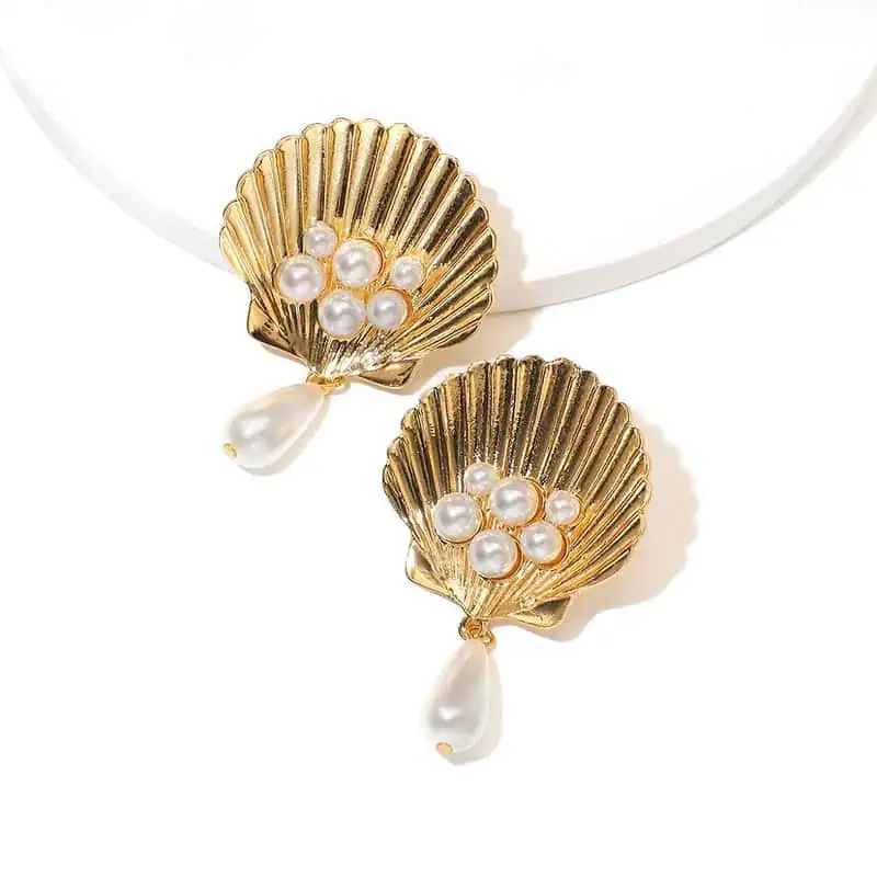 Boucles D'Oreilles Coquillages Doré Et Perles – Image 5