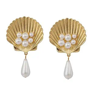 Boucles D'Oreilles Coquillages Doré Et Perles