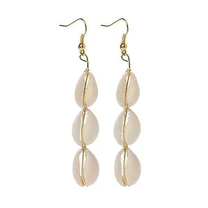 Boucles D'Oreilles Coquillages Trio Cauris Blancs