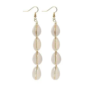 Boucles D'Oreilles Coquillages Cauris Blancs (Long)